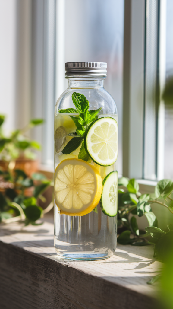 optavia diy plan - A clear glass water bottle with fruit infusions