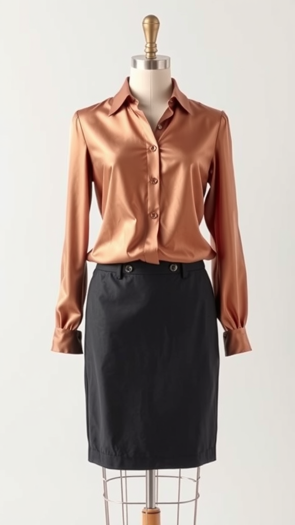 Chic pencil skirt and silk blouse on a mannequin