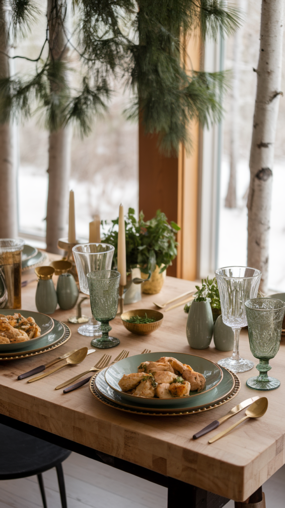 table setting with two servings of Tuscan getaway baked diced chicken